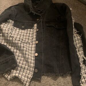 Fashion Nova Black and White Plaid Jean Jacket